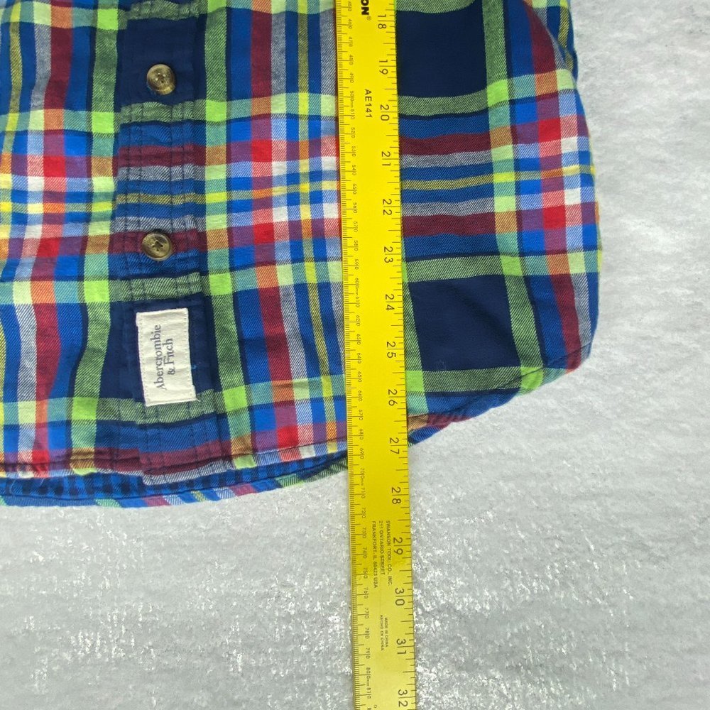 Abercrombie & Fitch Shirt Mens‎ Medium Muscle Flannel Blue Green Plaid Button Up - Picture 10 of 13
